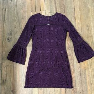Xhilaration Plum Lace Bell Sleeve Dress
